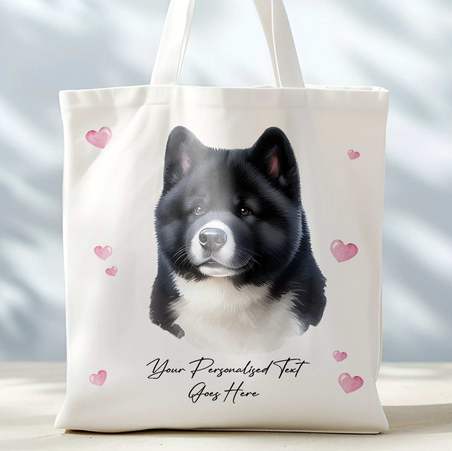 Personalised Dog Love Hearts Akita Tote Bag
