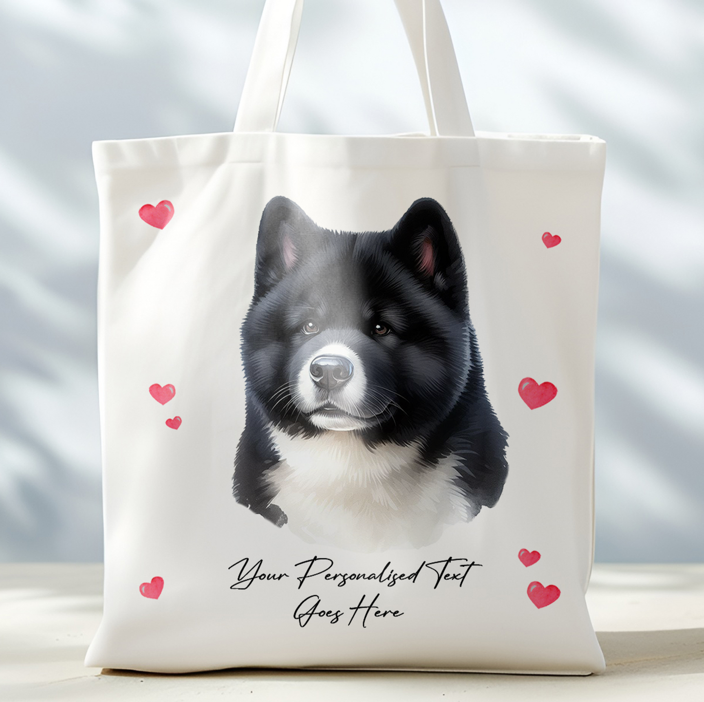 Personalised Dog Love Hearts Akita Tote Bag