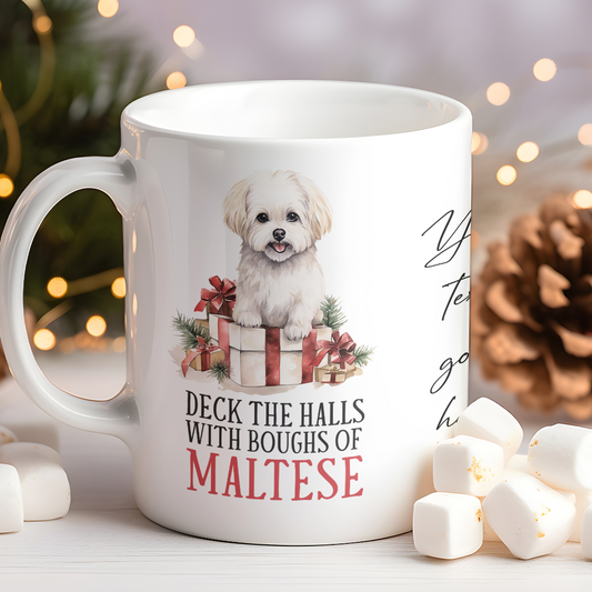 Personalised Christmas Animal Maltese Pun - Keepsake Gift Mug, by Floppsie Moppsie – floppsiemoppsie at floppsiemoppsie.co.uk