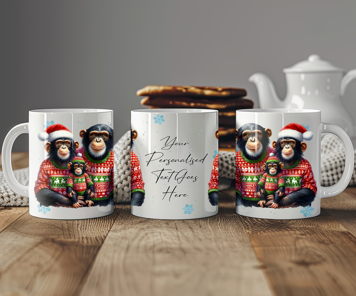 Personalised Christmas Chimpanzee Family Gift Mug - Style B