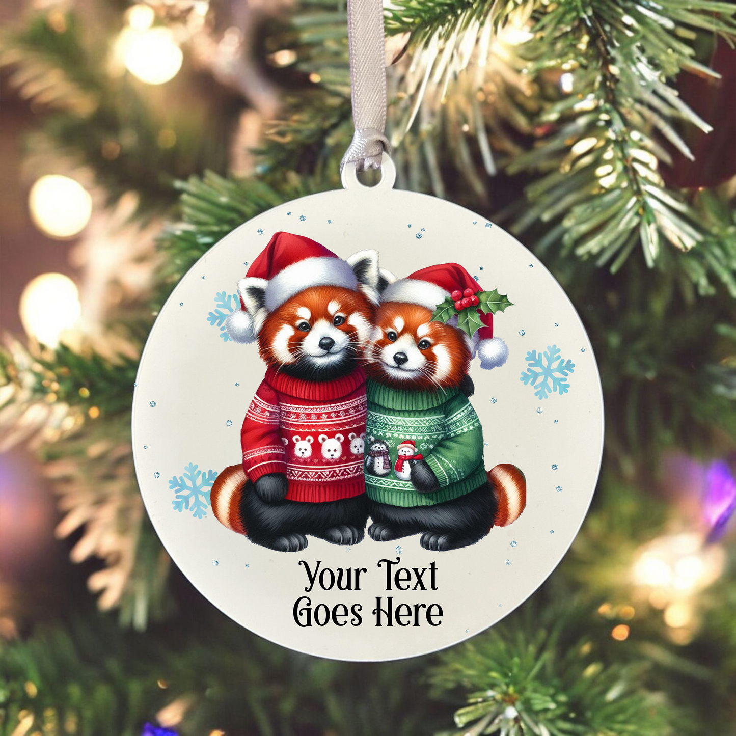 Personalised Christmas Red Panda Couple - Hanging Bauble Decoration - Style A