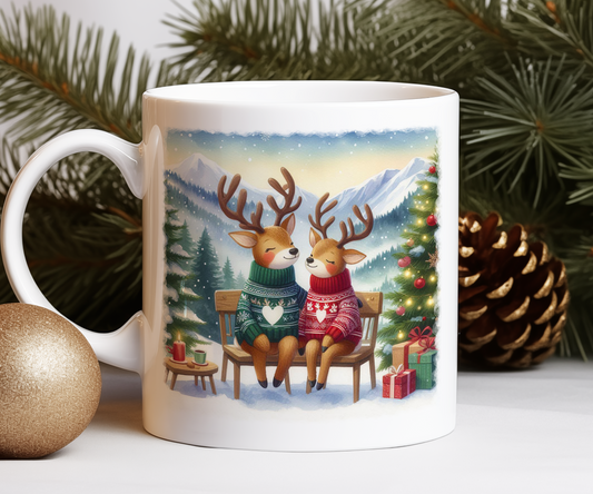 Personalised Christmas Reindeer Couple Gift Mug - Style D