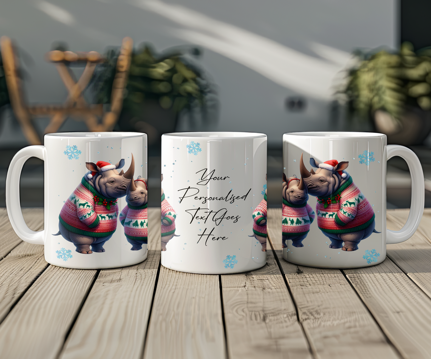 Personalised Christmas Rhino Couple Gift Mug - Style A