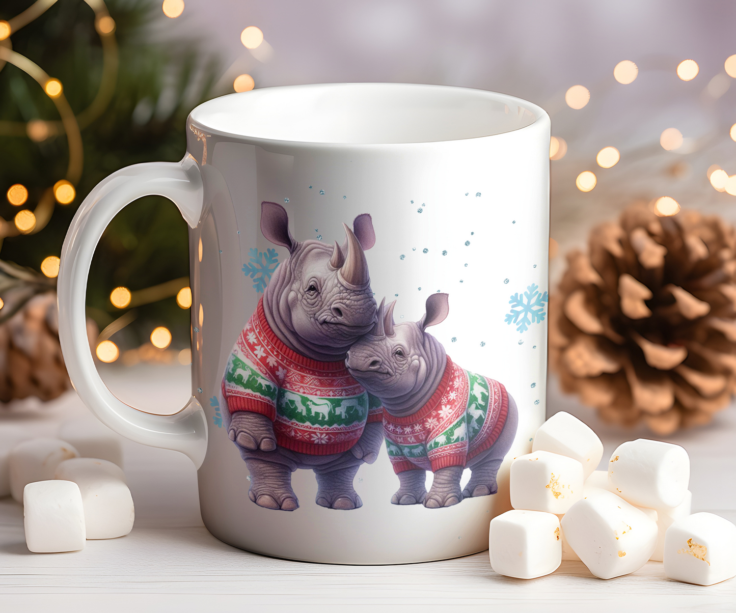 Personalised Christmas Rhino Couple Gift Mug - Style B