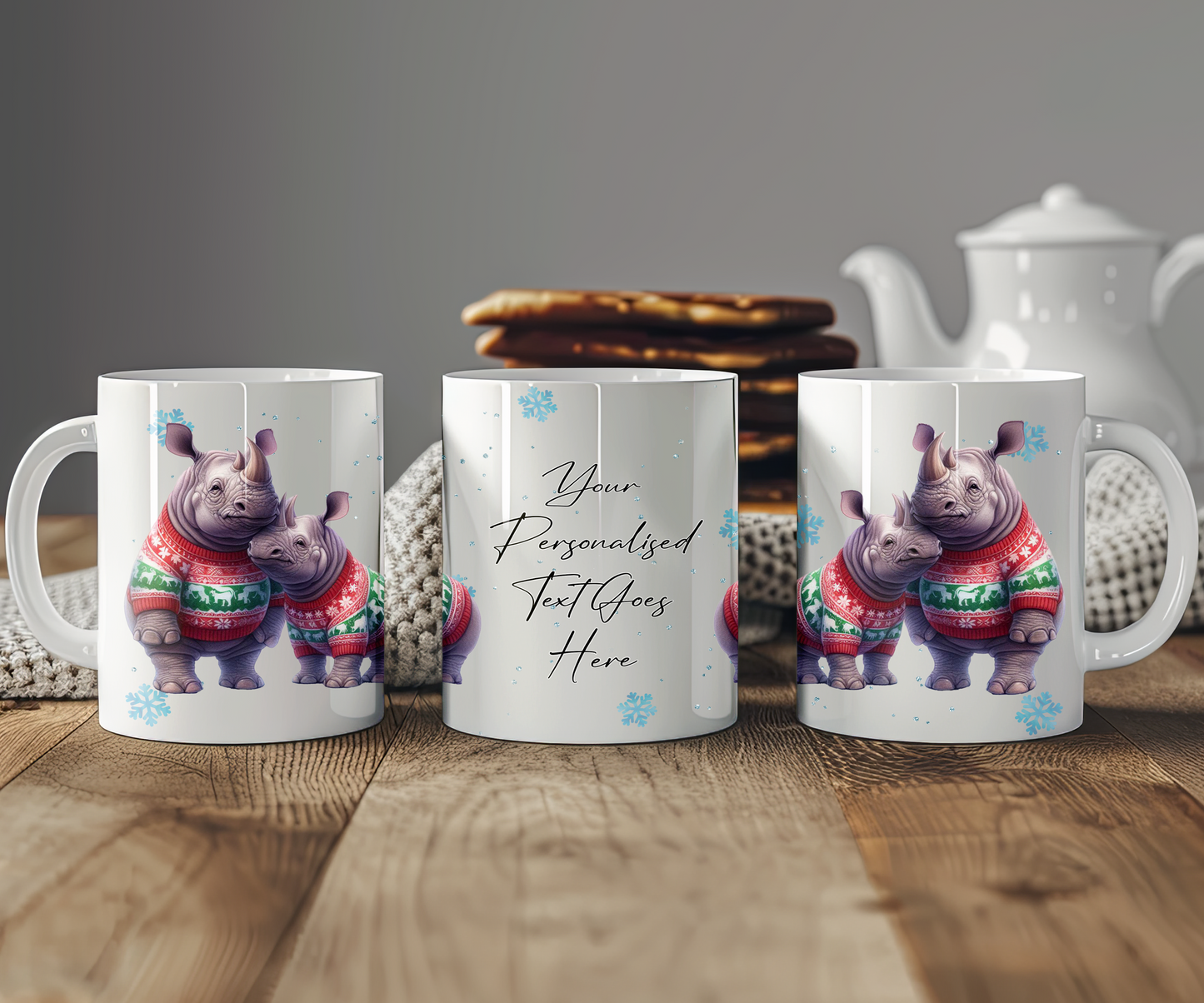 Personalised Christmas Rhino Couple Gift Mug - Style B