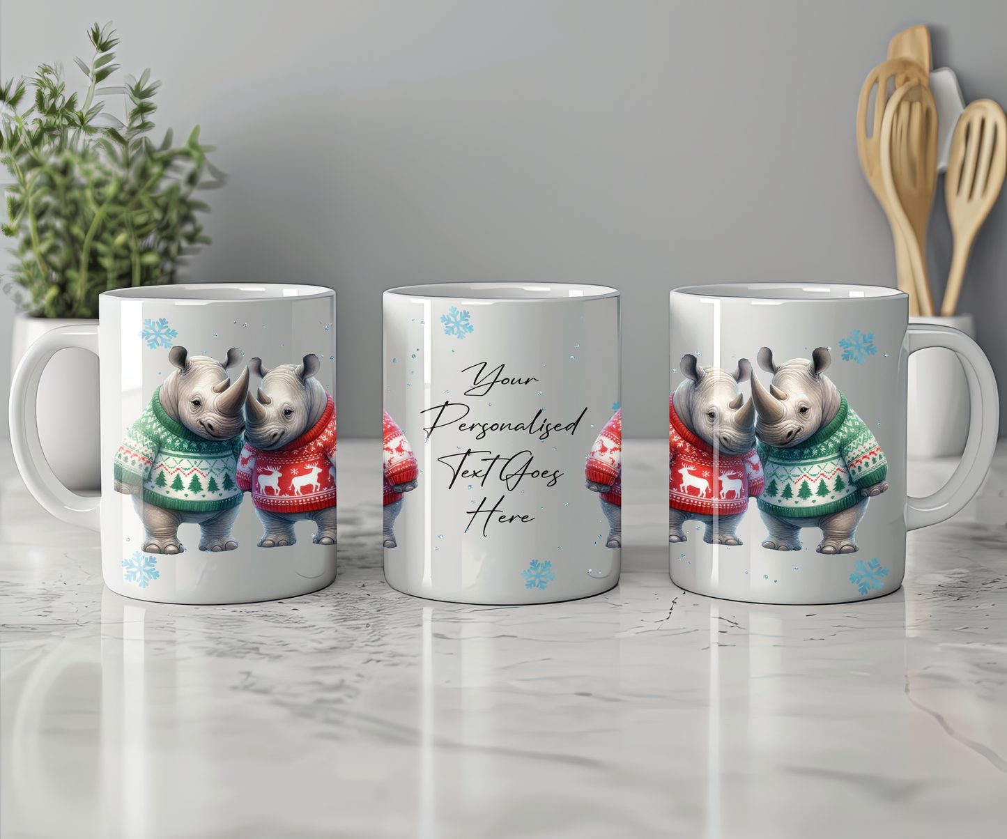 Personalised Christmas Rhino Couple Gift Mug - Style C