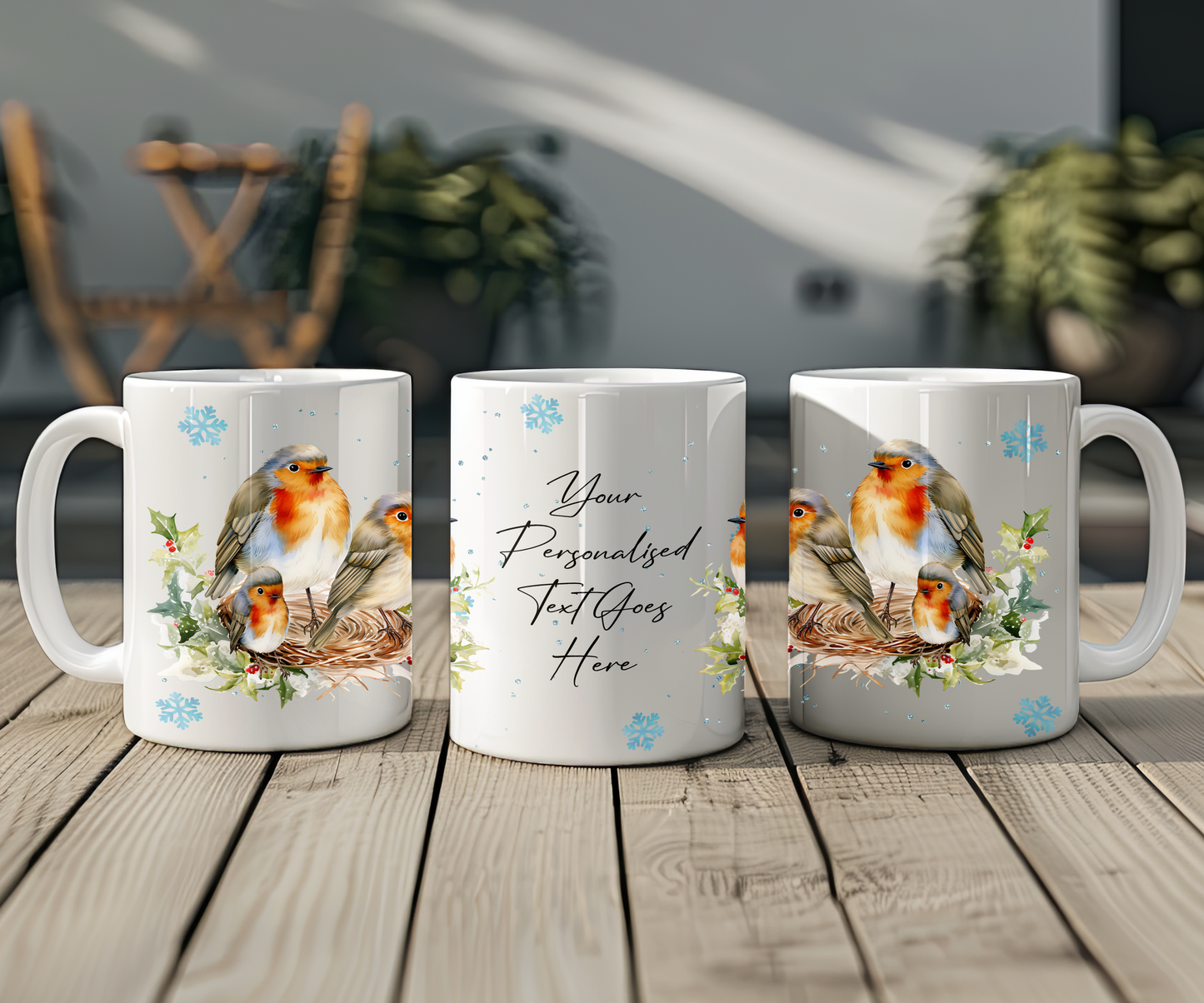Personalised Christmas Robin Couple Gift Mug - Style A