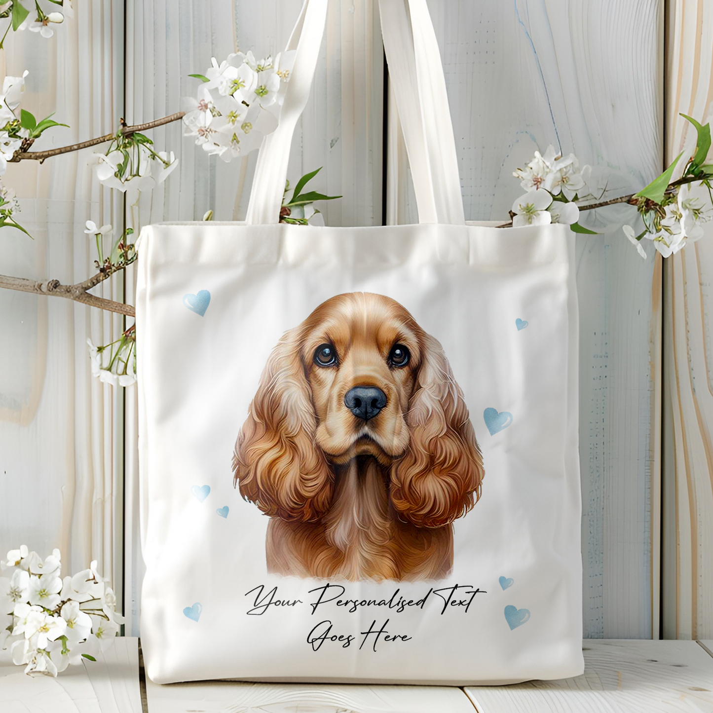 Personalised Dog Love Hearts Cocker Spaniel Tote Bag B