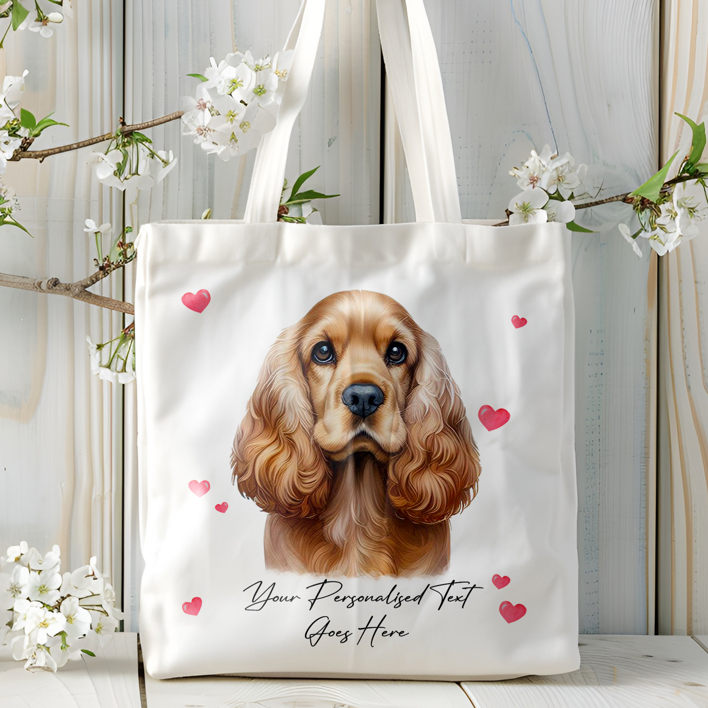 Personalised Dog Love Hearts Cocker Spaniel Tote Bag B
