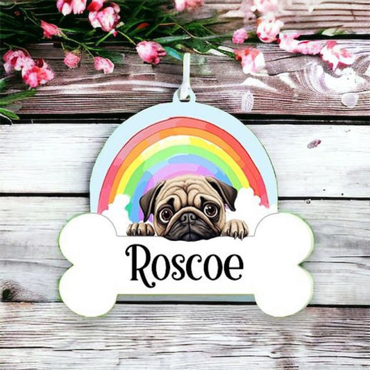 Personalised Pug Rainbow Hanging Decoration
