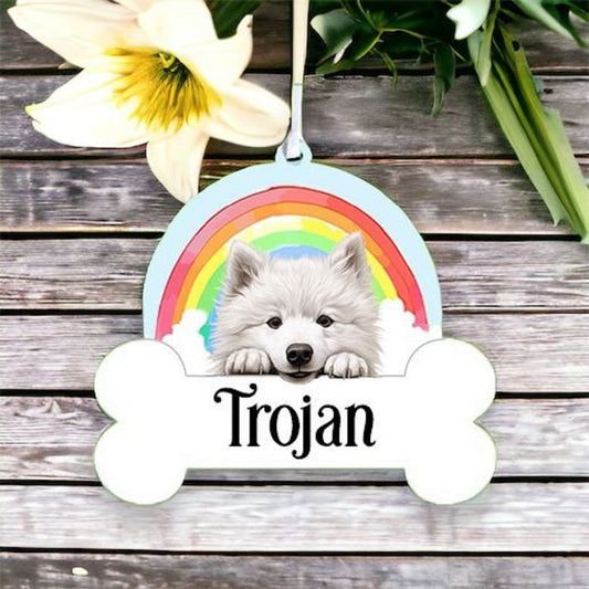 Personalised Samoyed Rainbow Hanging Decoration