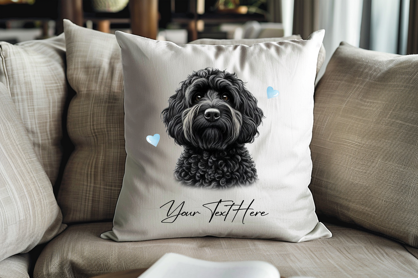 Personalised Black Cockapoo Hearts Cushion Keepsake Gift