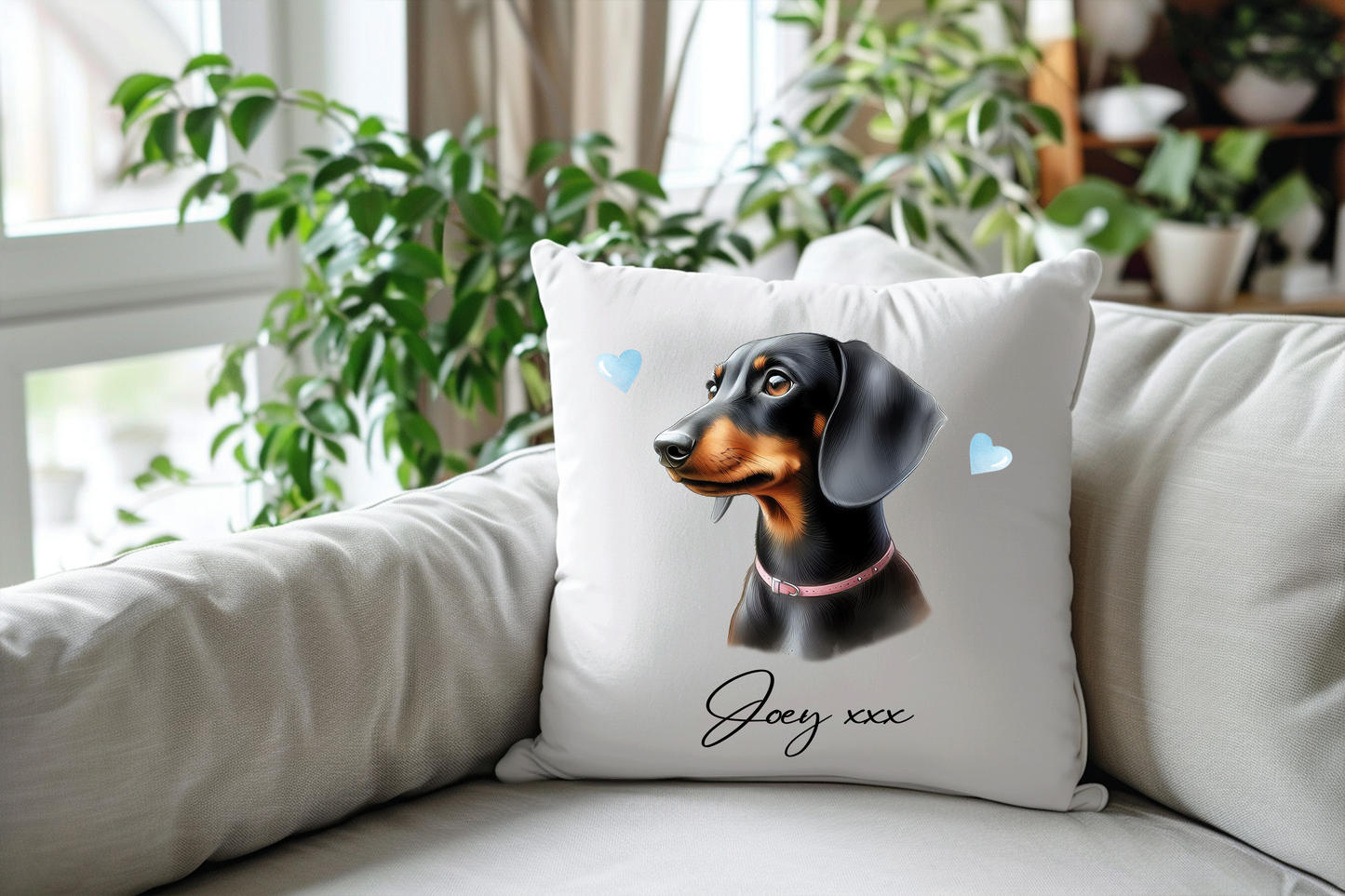 Personalised Black and Tan Dachshund Hearts Cushion Keepsake Gift