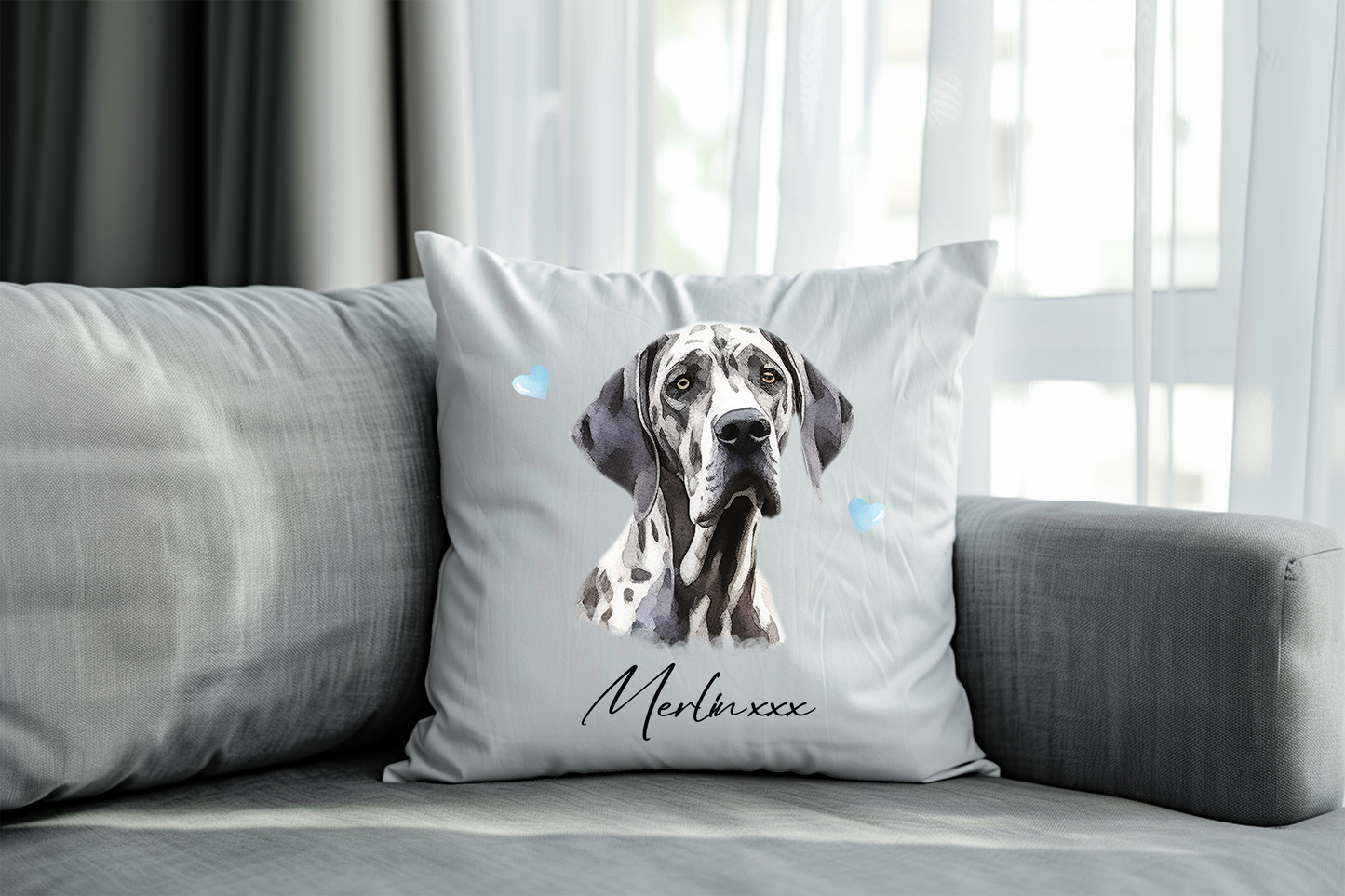 Personalised Great Dane Hearts Cushion Pet Keepsake Gift