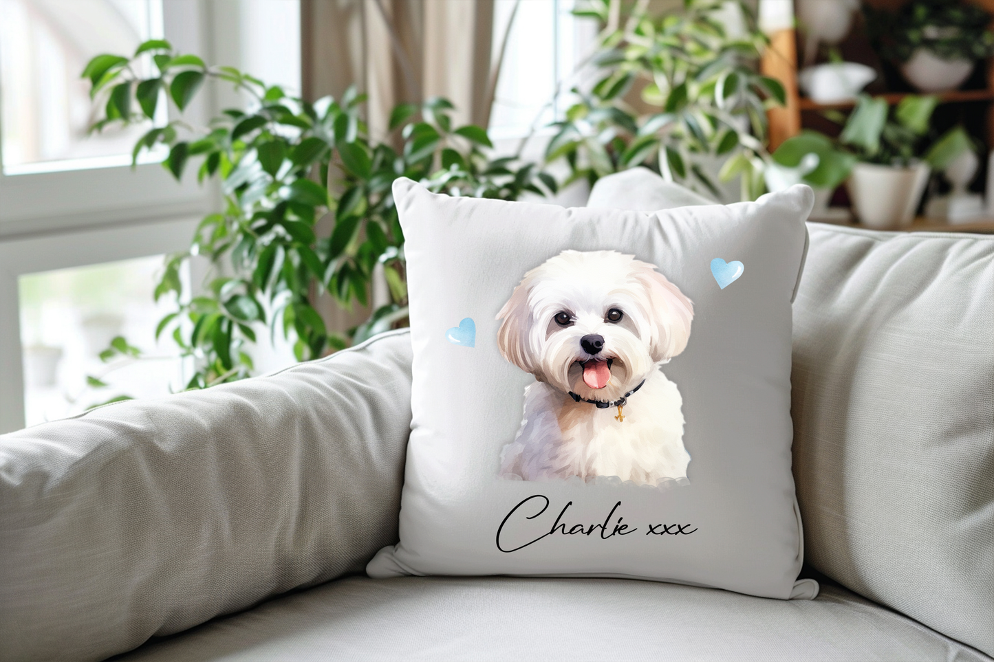 Personalised Maltese Hearts Cushion Pet Keepsake Gift