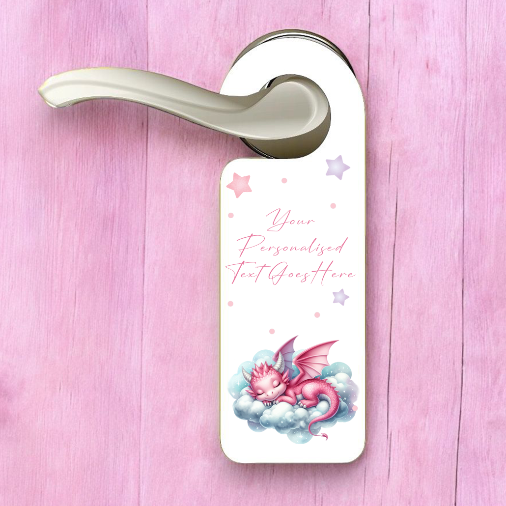 Personalised Dragon Sleeping Pink - Door Hanger Gift
