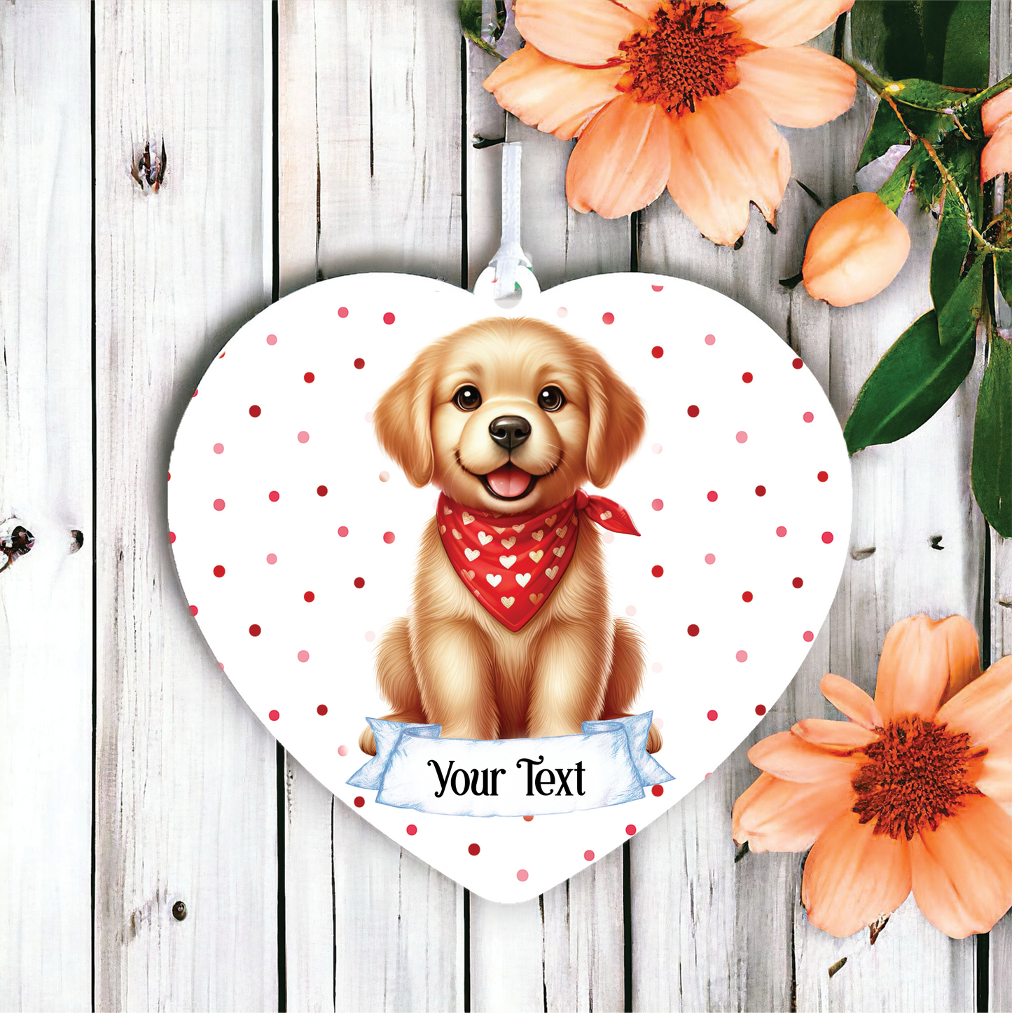 Personalised Cute Golden Retriever In Red Bandana Decoration