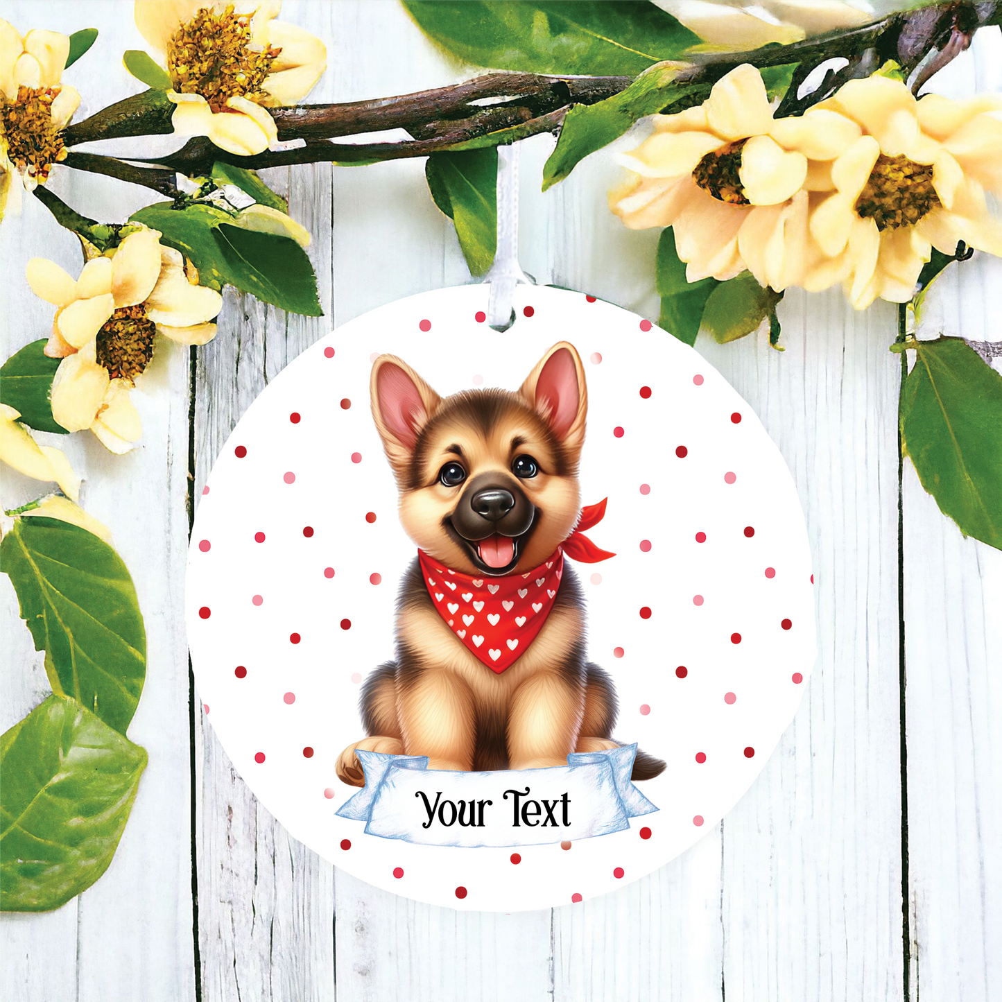 Personalised Cute German Shepherd In Red Bandana Decoration