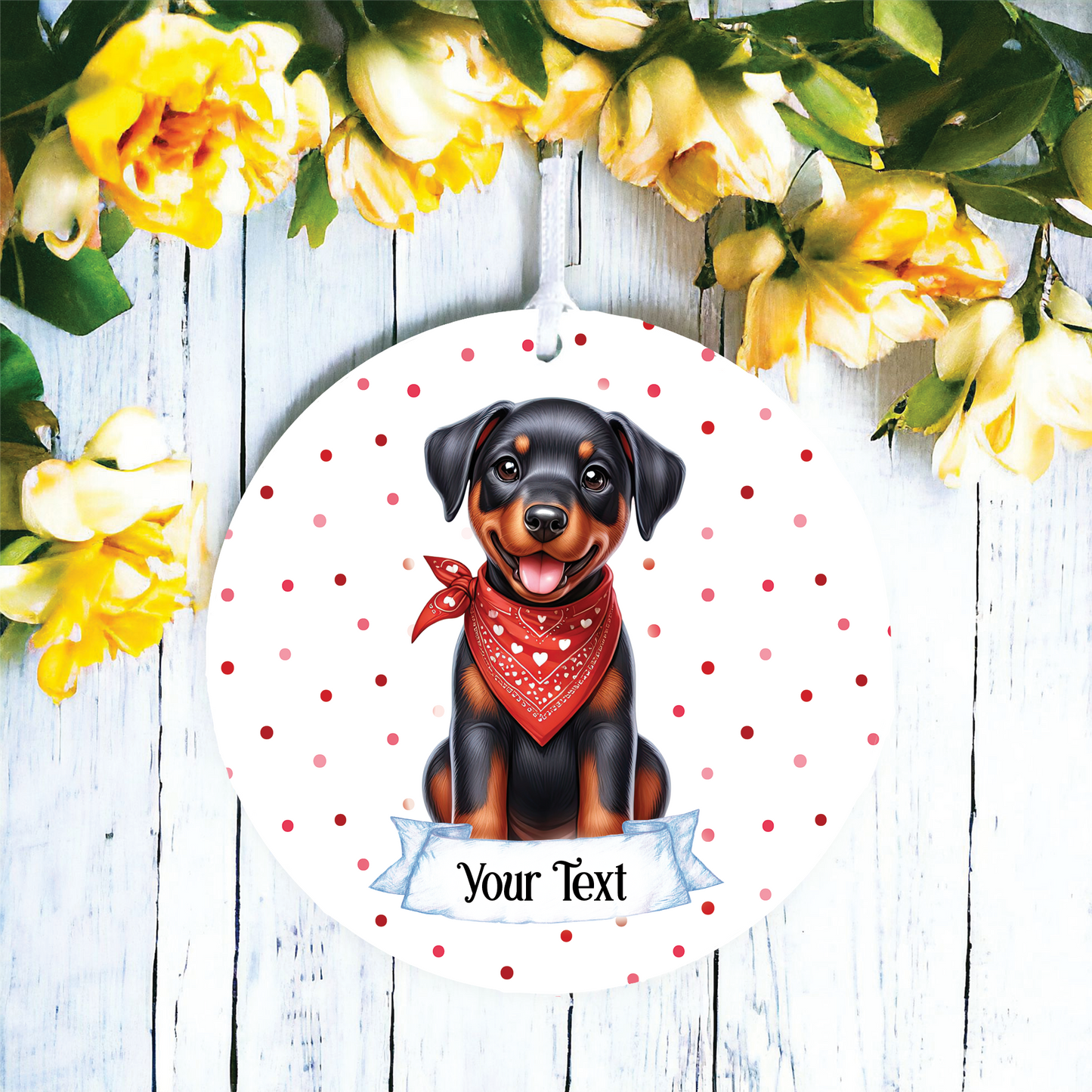 Personalised Cute Doberman In Red Bandana Decoration