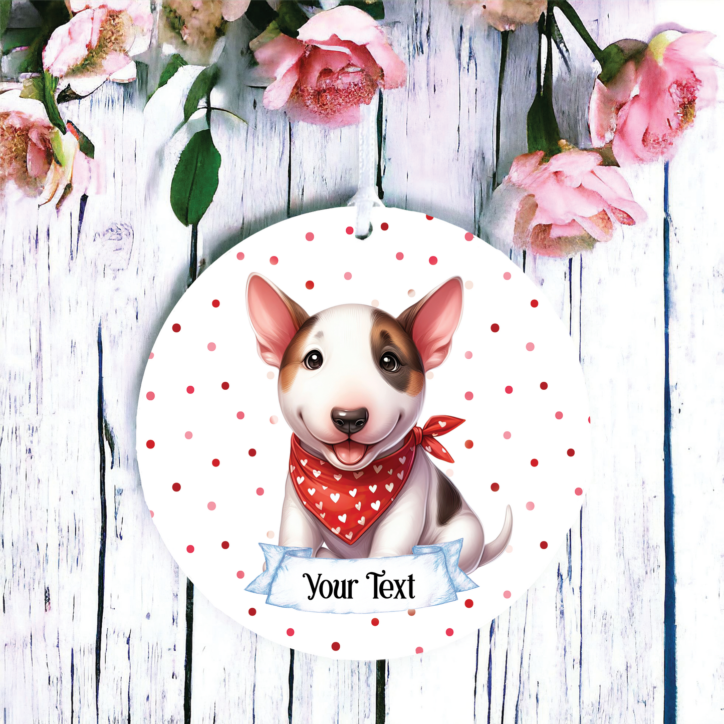 Personalised Cute Bull Terrier In Red Bandana Decoration