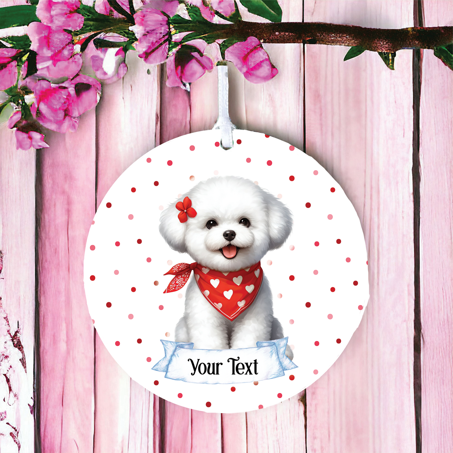 Personalised Cute Bichon Frisé In Red Bandana Decoration