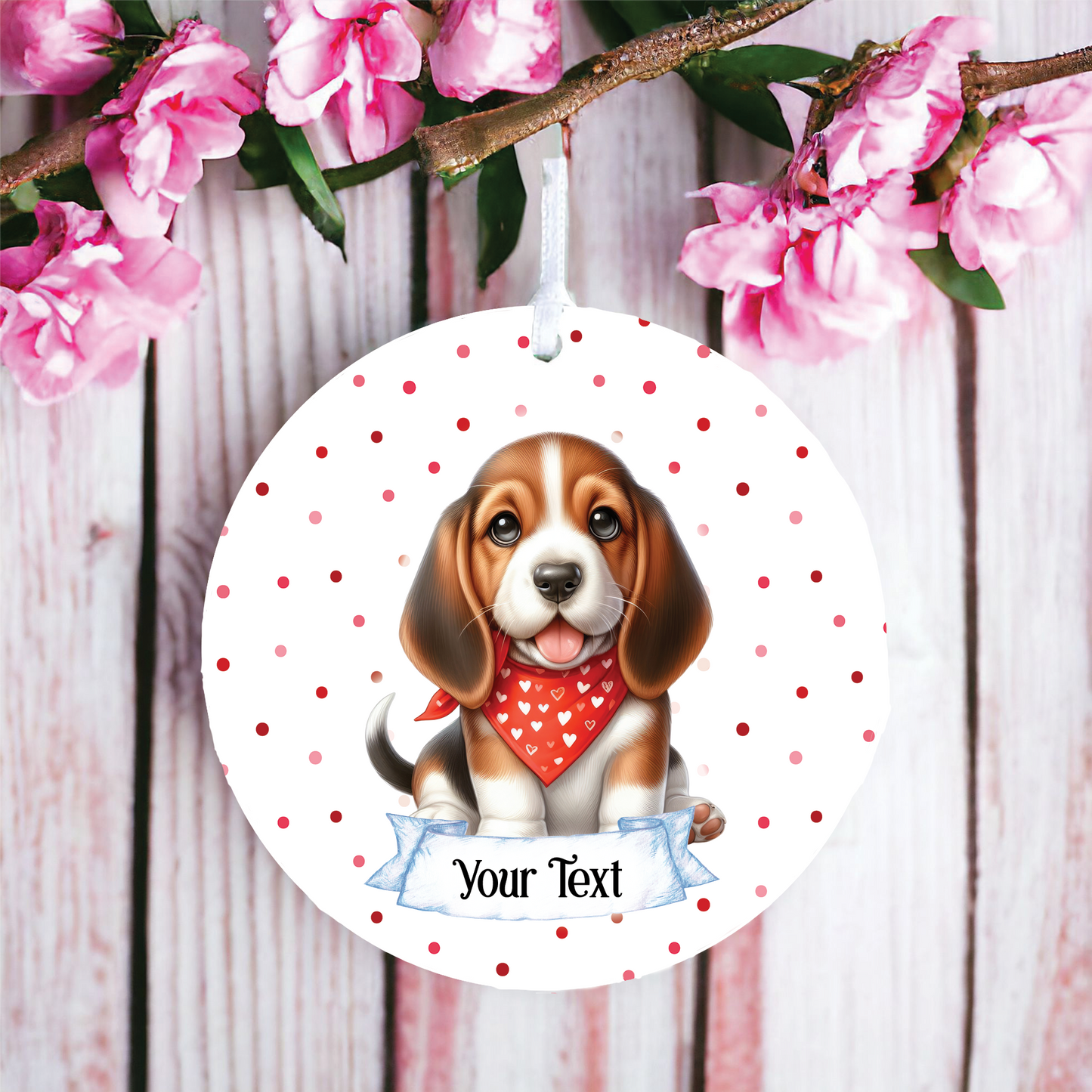 Personalised Cute Basset Hound In Red Bandana Decoration