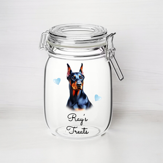 Personalised Doberman Treat Kilner Style Gift Jar - DGJR21
