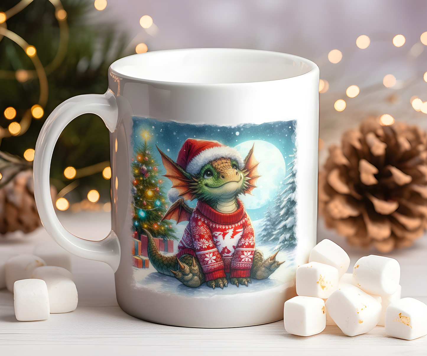 Personalised Christmas Cute Dragon in a Christmas Jumper Gift Mug