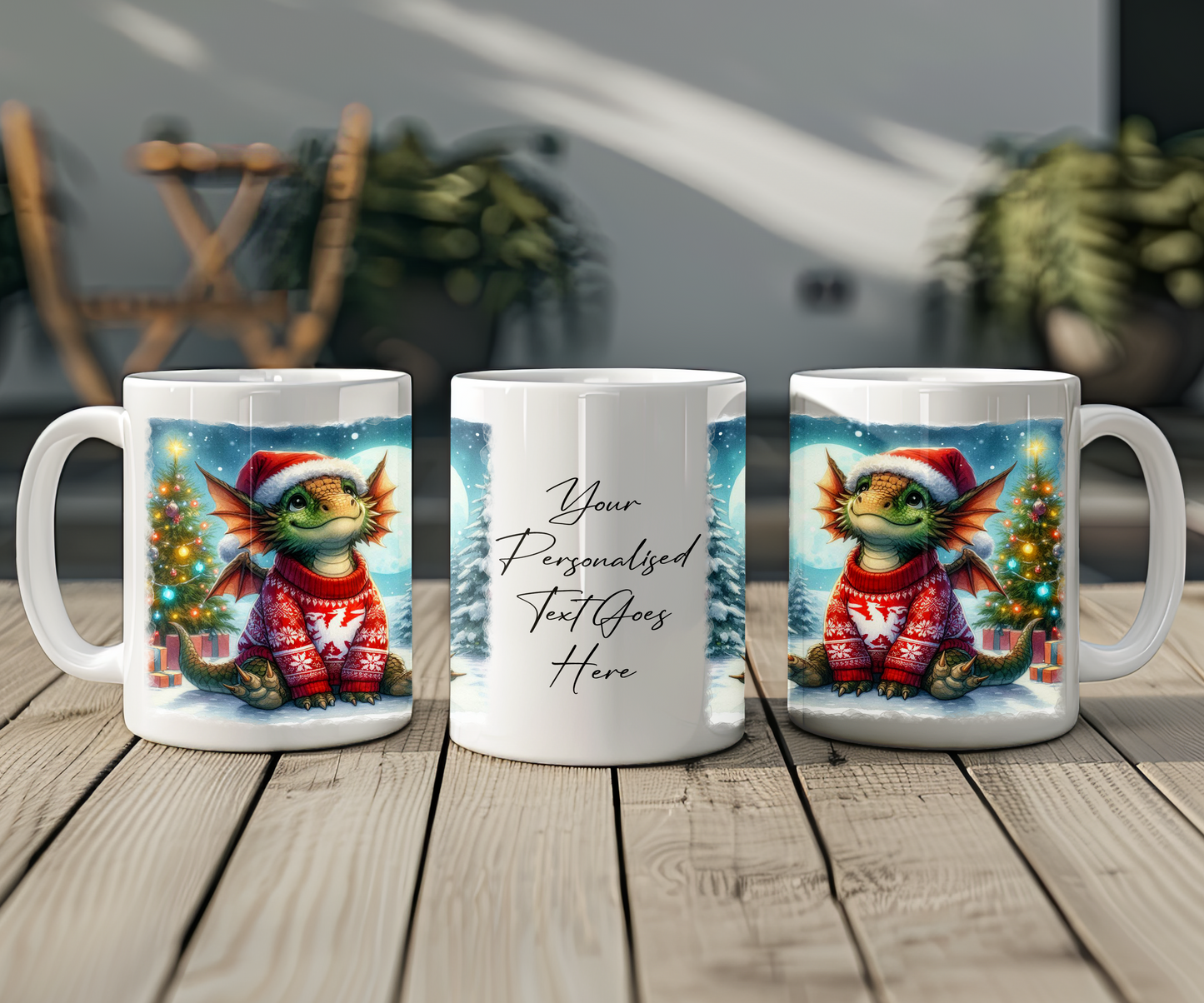 Personalised Christmas Cute Dragon in a Christmas Jumper Gift Mug