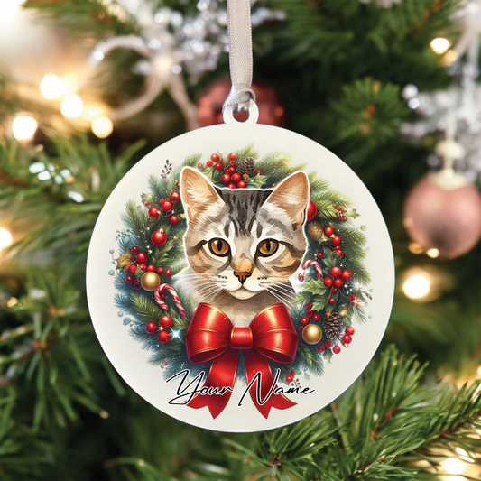 Personalised European Shorthair Cat Christmas Wreath - Hanging Bauble Decoration