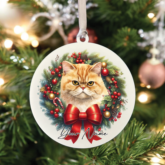 Personalised Exotic Shorthair Cat Christmas Wreath - Hanging Bauble Decoration