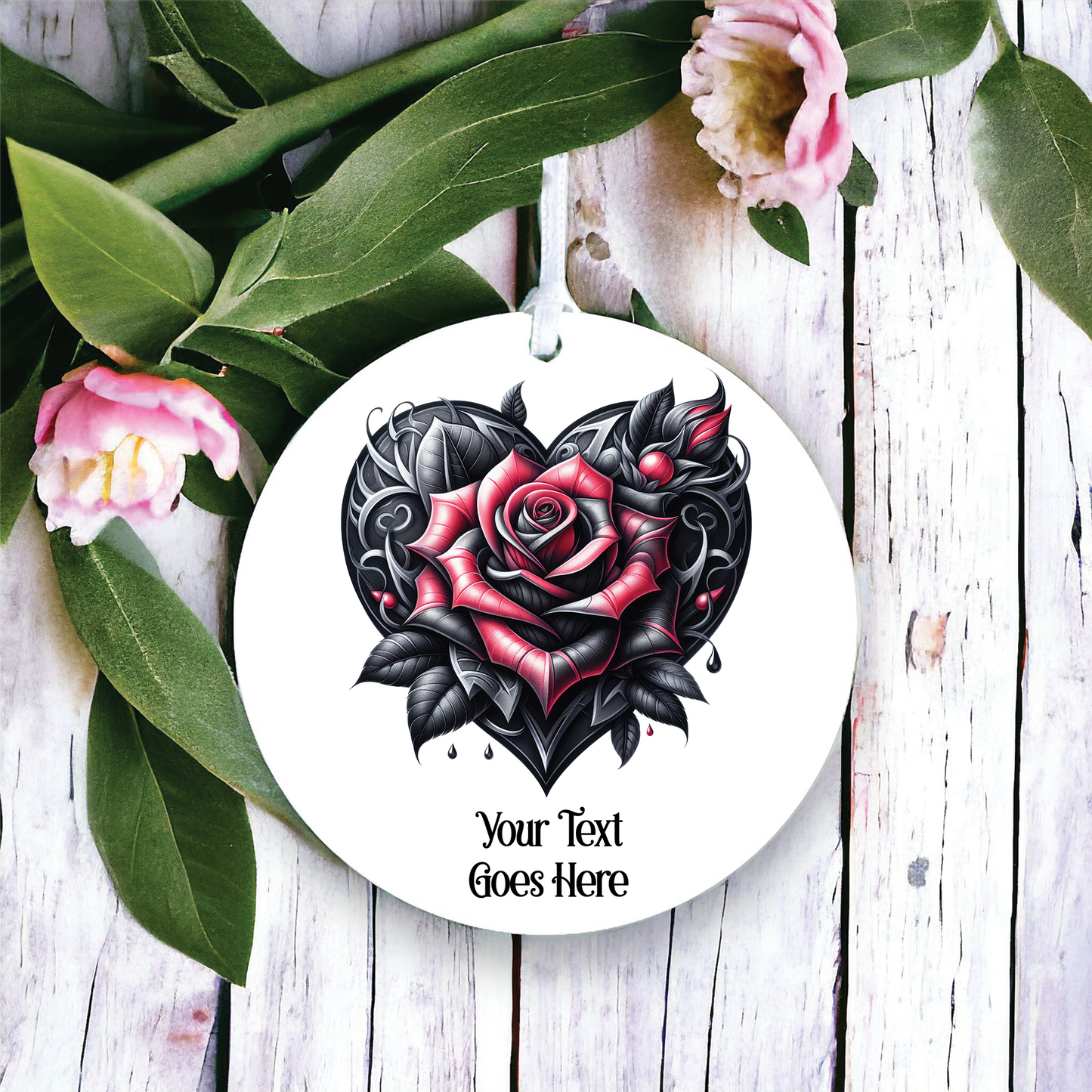 Personalised Gothic Heart Rose Love Decoration