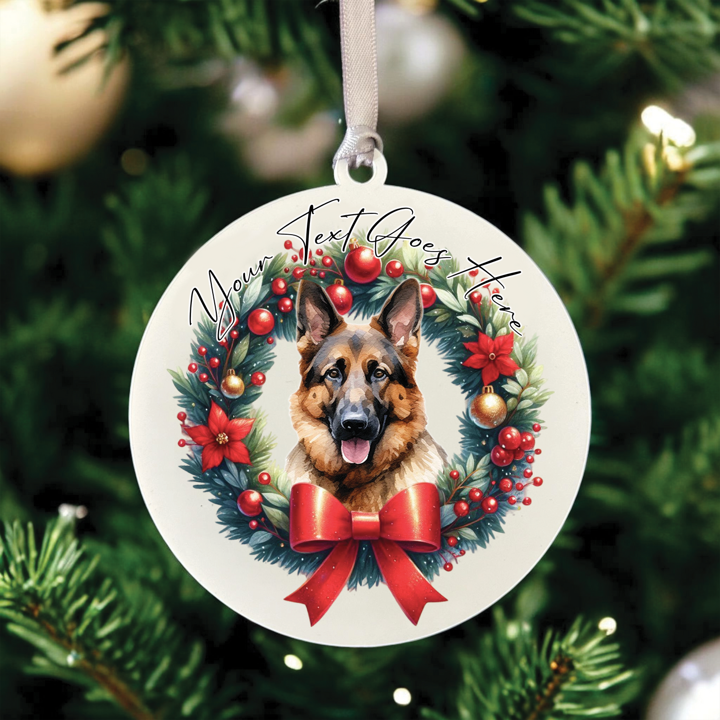 Personalised German Shepherd Dog Christmas Wreath - Hanging Bauble Decoration