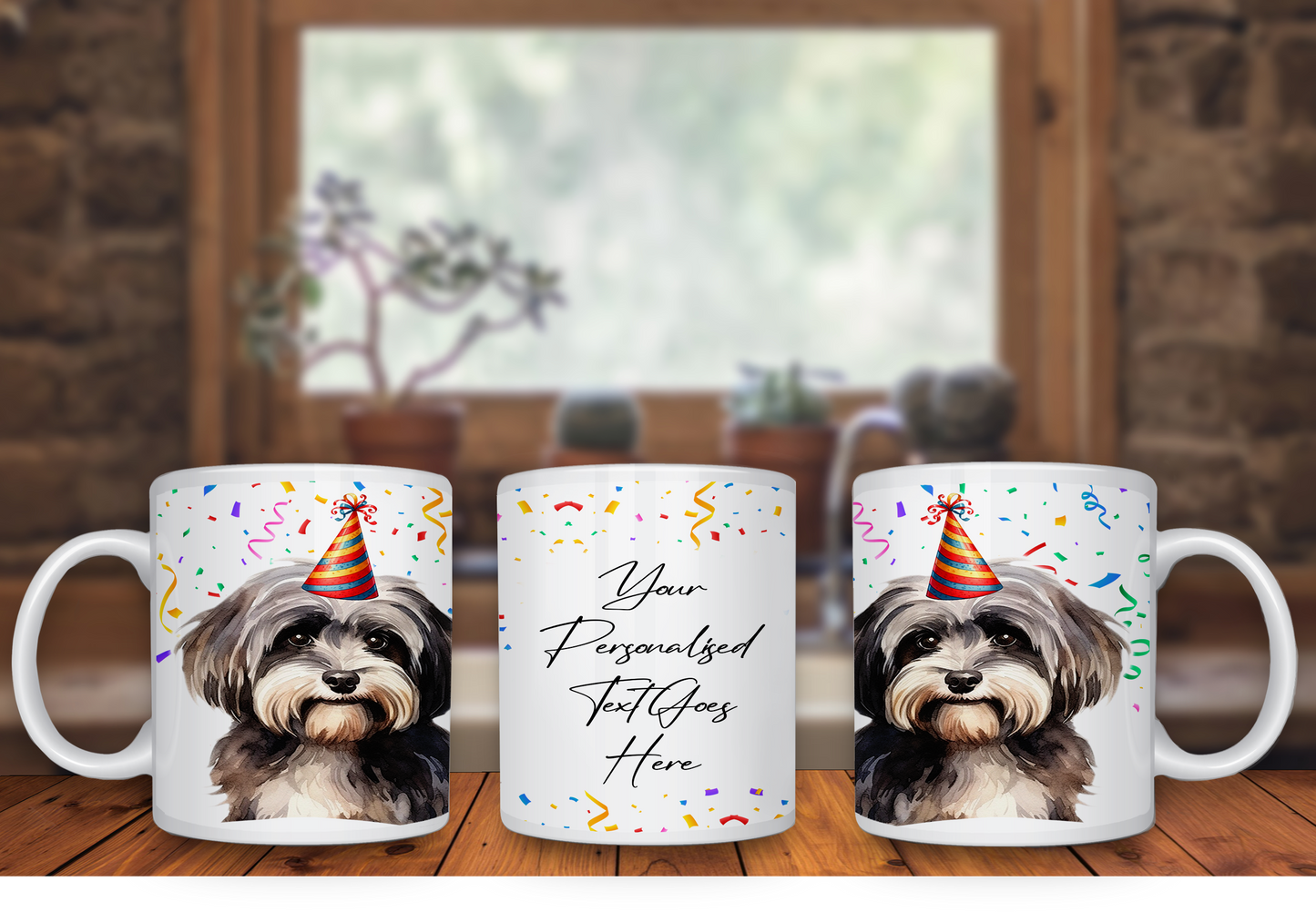 Personalised Dog Gift Mug - Havanese with Birthday Congratulations Party Hat