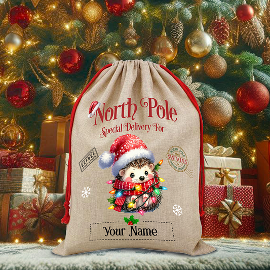 Personalised Hedgehog - North Pole Santa Sack