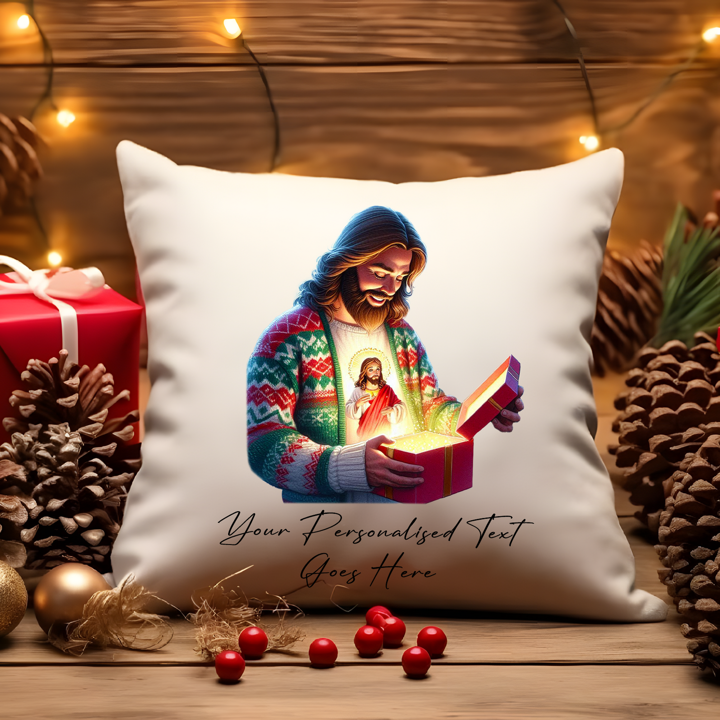 Personalised Christmas Jumper Jesus - Cushion Cover Gift - Style B