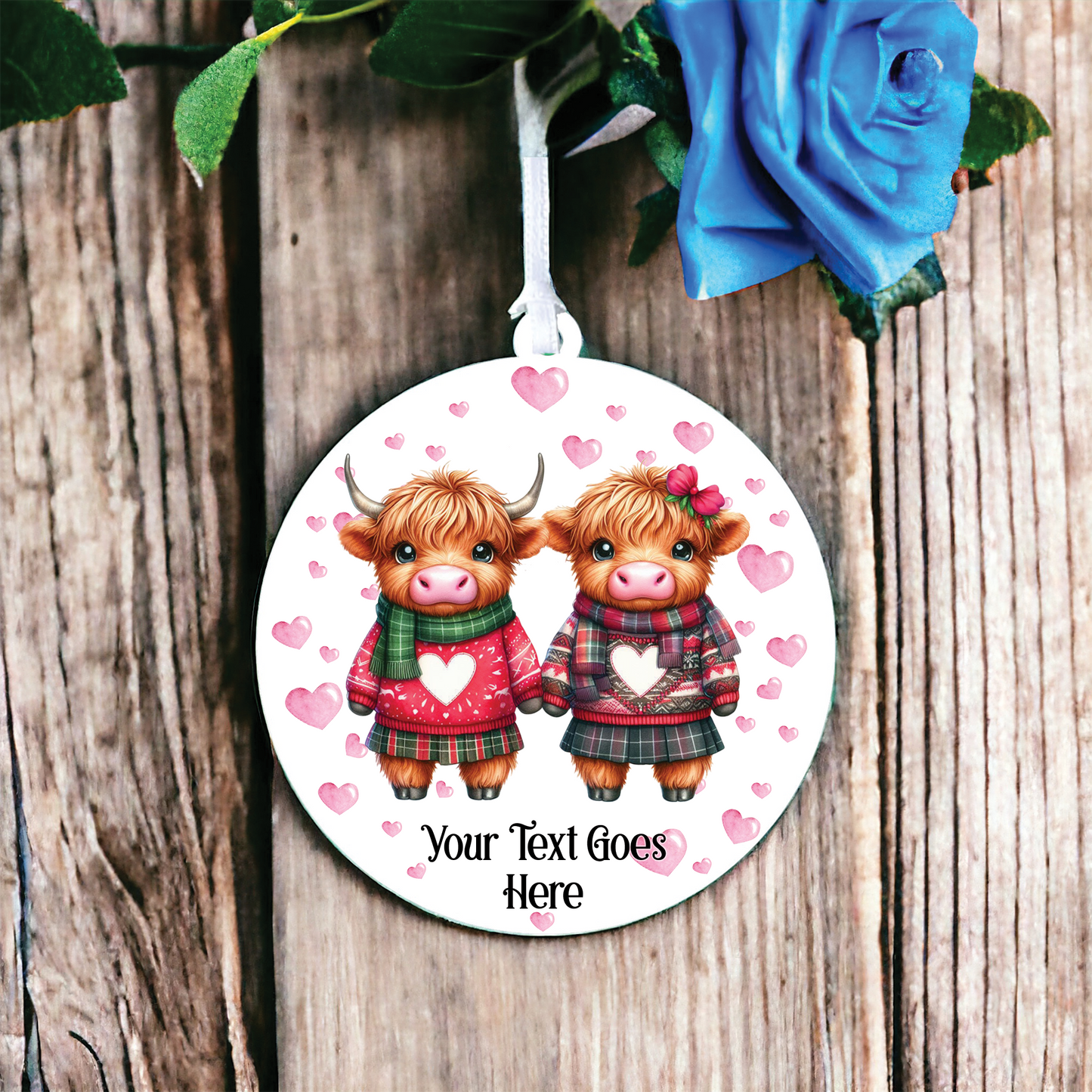 Personalised Highland Cow Couple Love Animal Decoration B