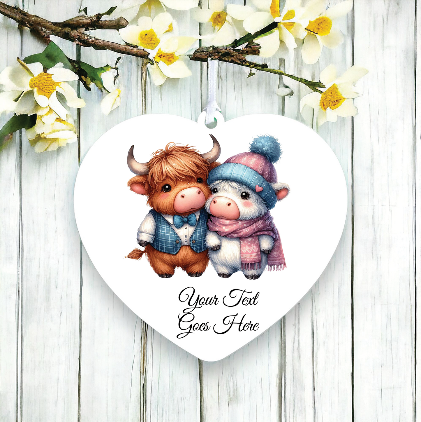 Personalised Animal Couple Highland Cow Decoration