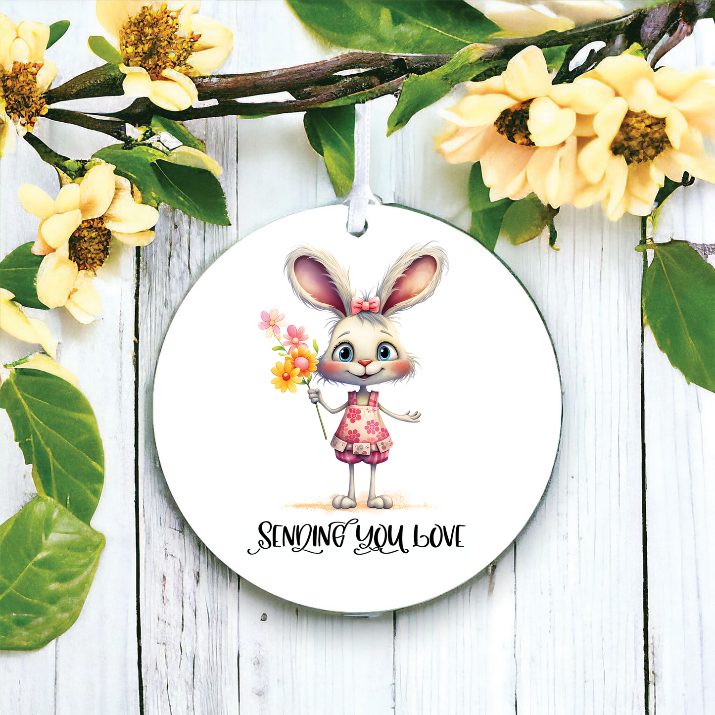 Cute Bunny Girl Flowers Love Decoration