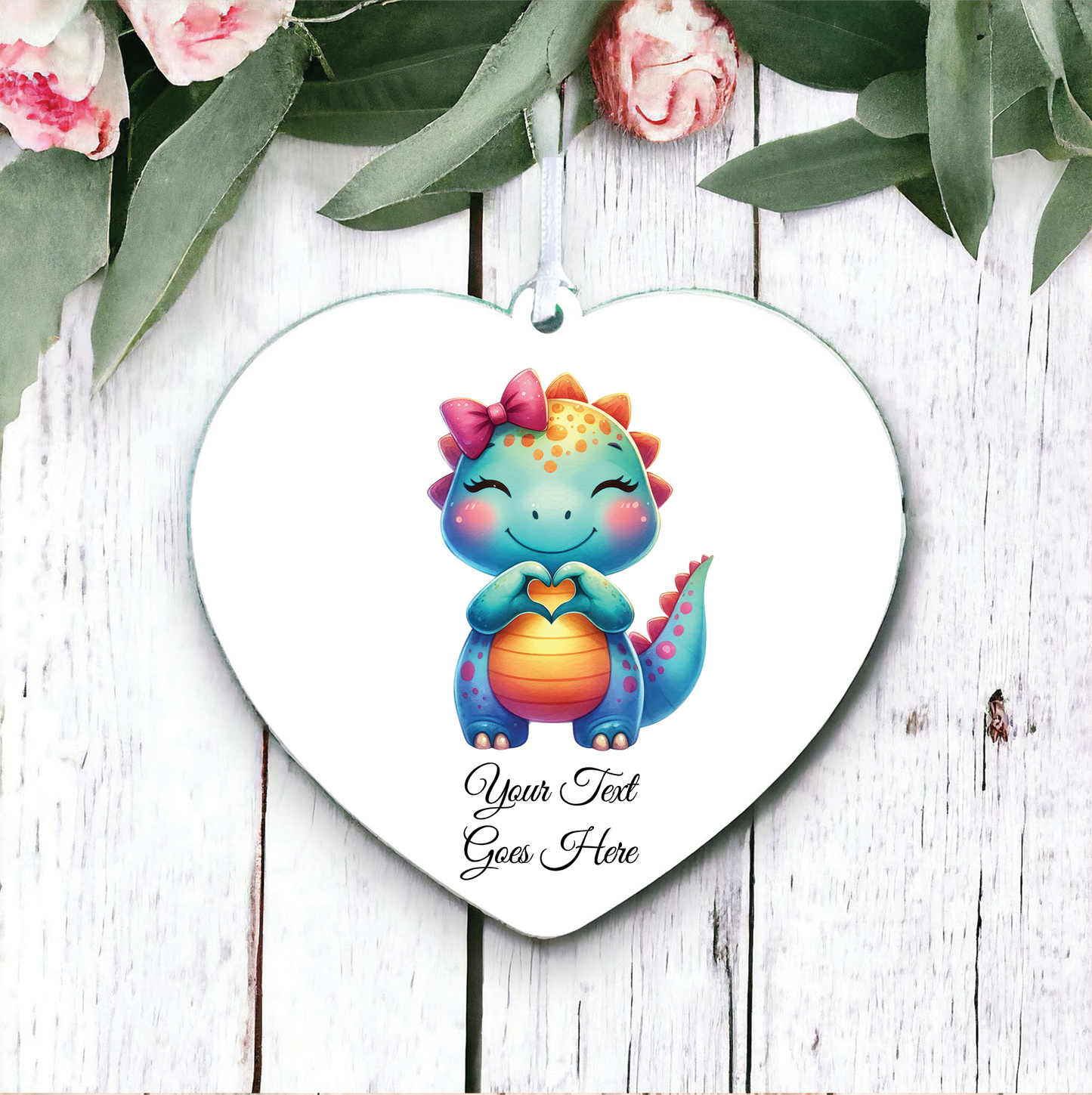 Personalised Cute Dinosaur Love Heart Hand Decoration