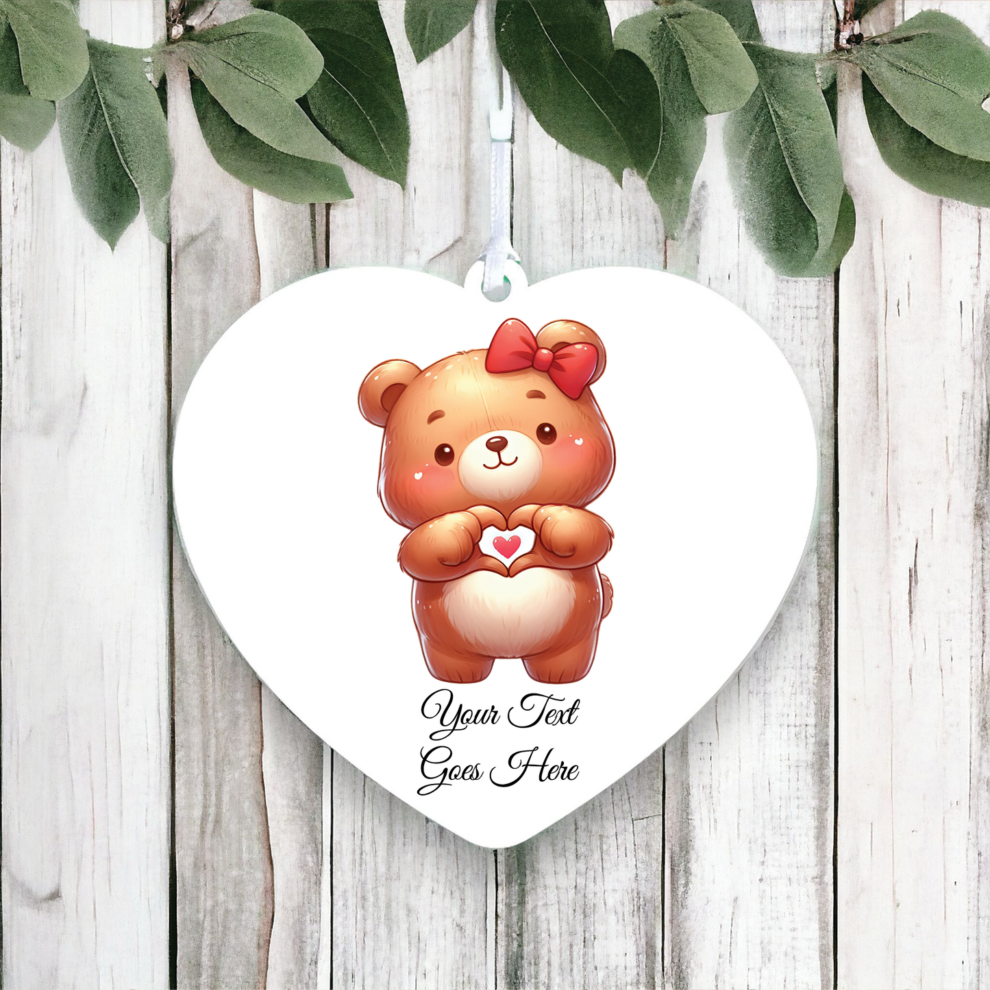 Personalised Cute Bear Love Heart Hand Decoration