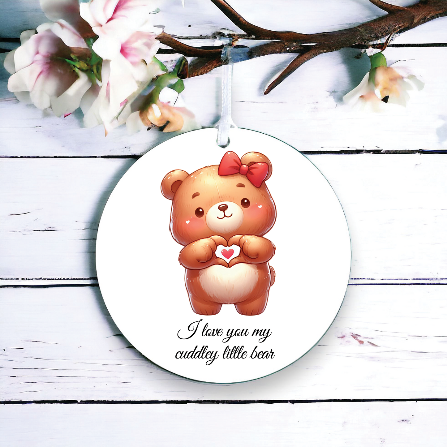 Personalised Cute Bear Love Heart Hand Decoration