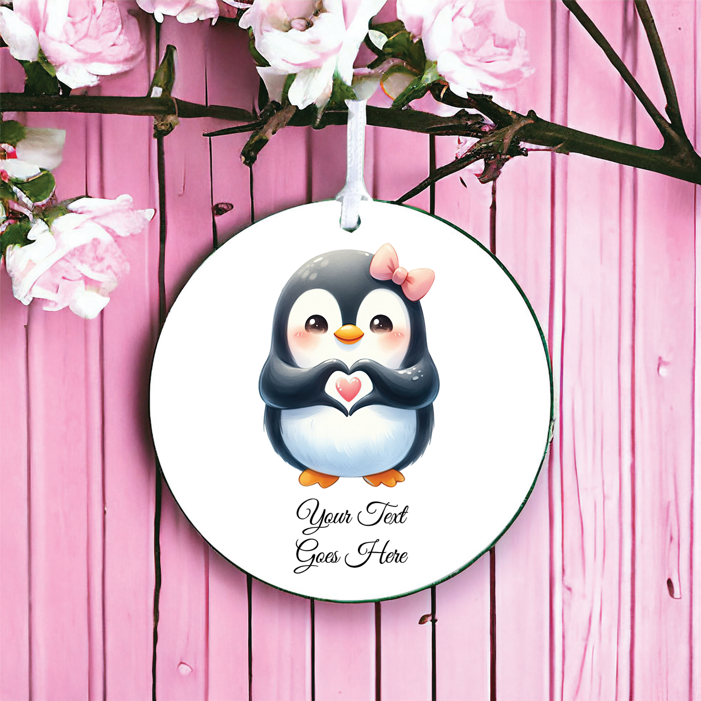 Personalised Cute Penguin Love Heart Hand Decoration
