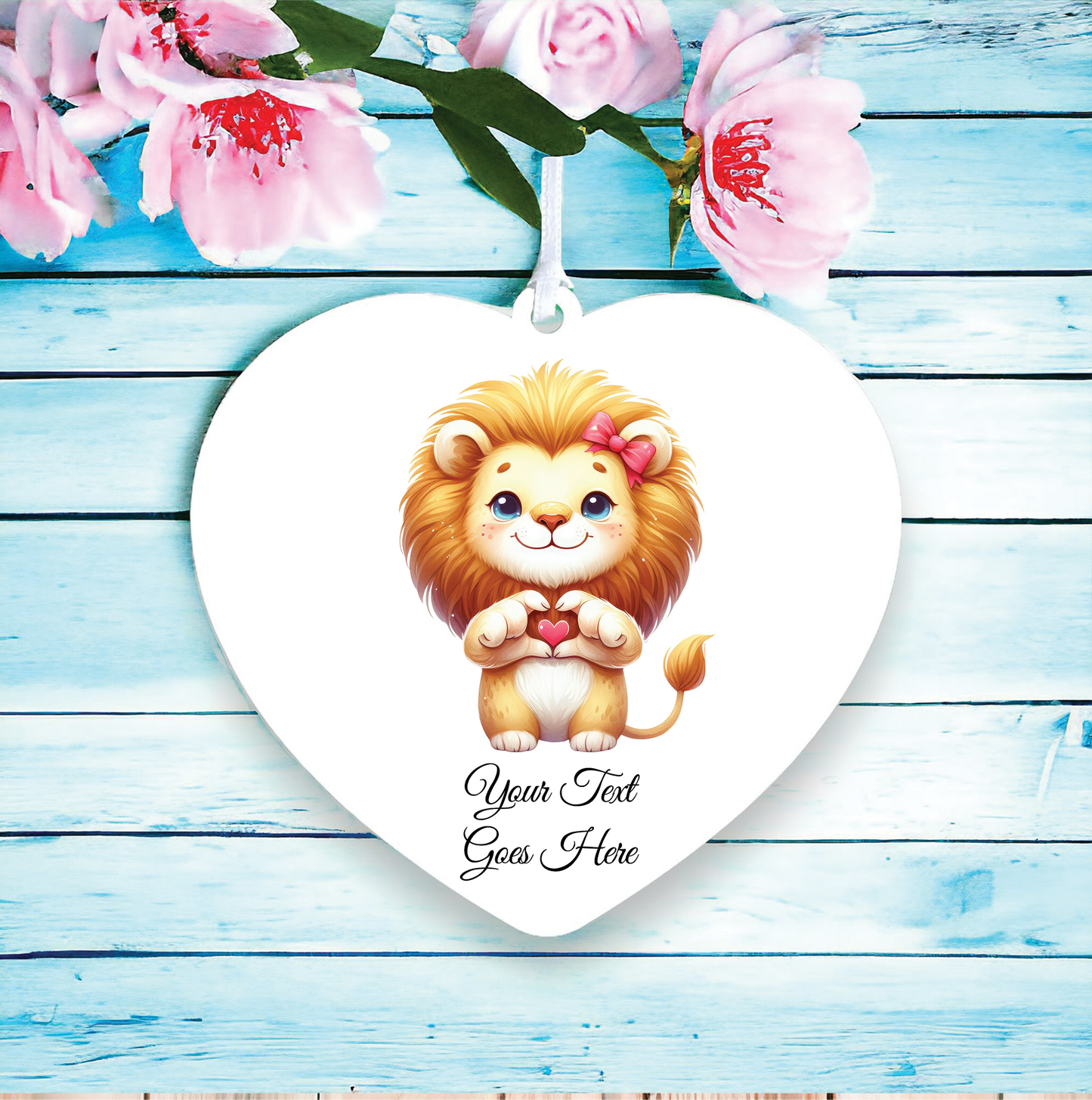 Personalised Cute Lion Love Heart Hand Decoration