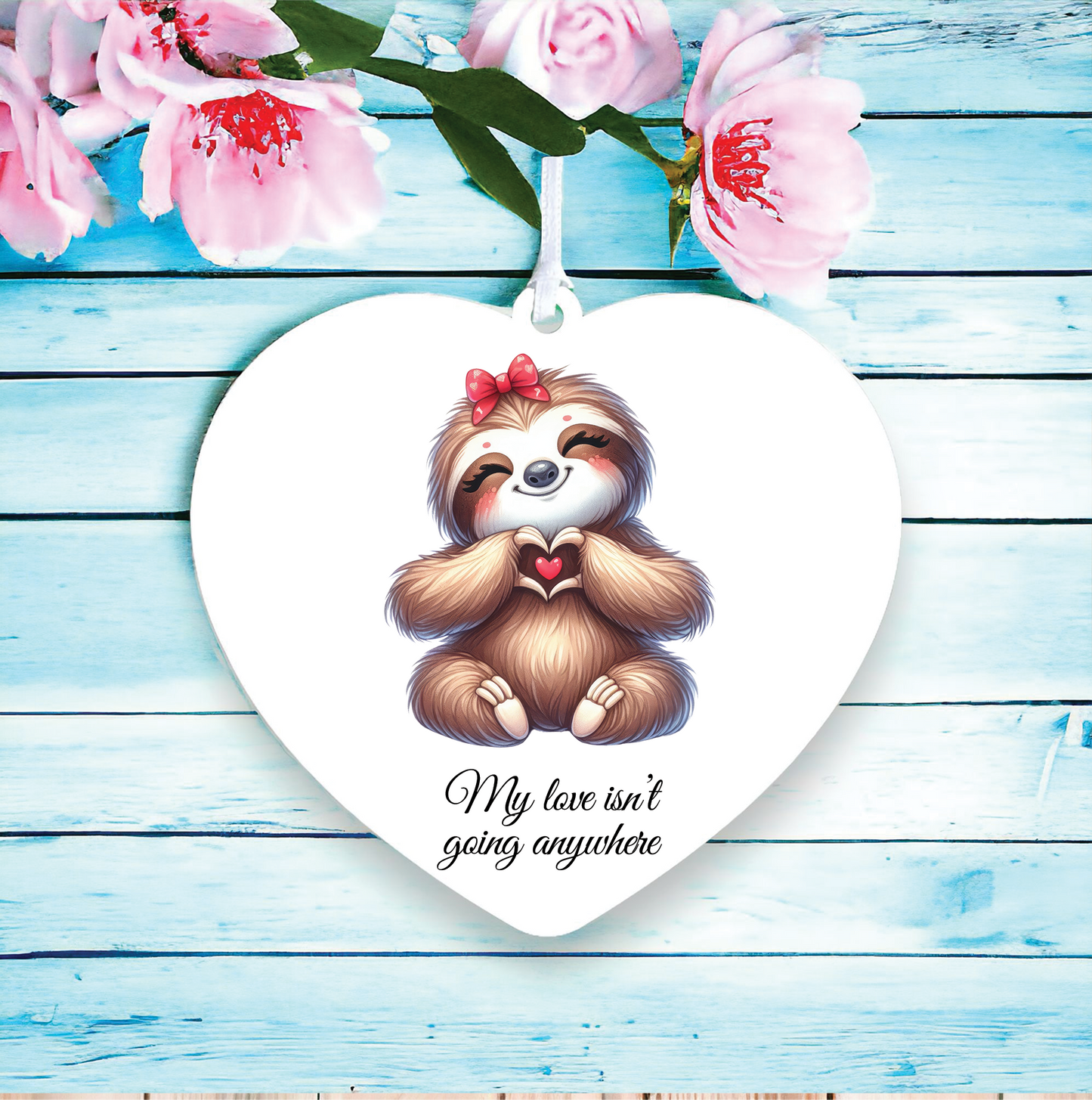 Personalised Cute Sloth Love Heart Hand Decoration
