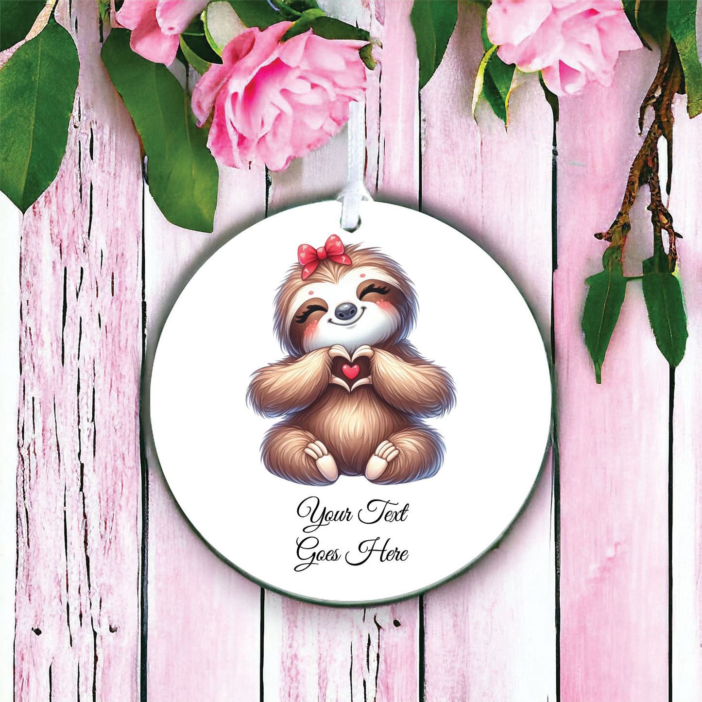 Personalised Cute Sloth Love Heart Hand Decoration