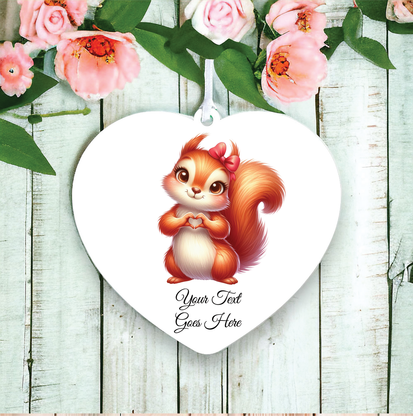 Personalised Cute Squirrel Love Heart Hand Decoration