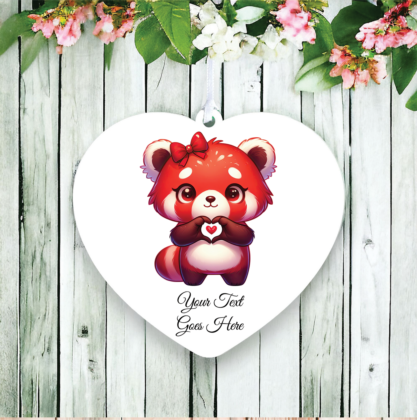 Personalised Cute Red Panda Love Heart Hand Decoration