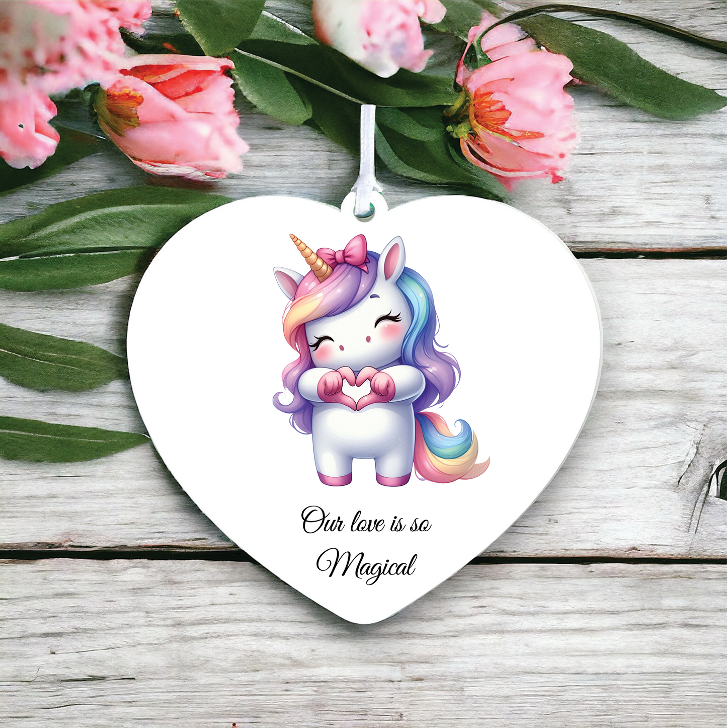 Personalised Cute Unicorn Love Heart Hand Decoration