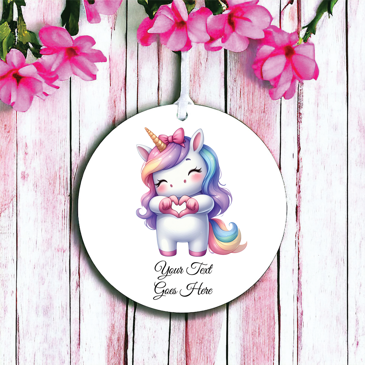 Personalised Cute Unicorn Love Heart Hand Decoration